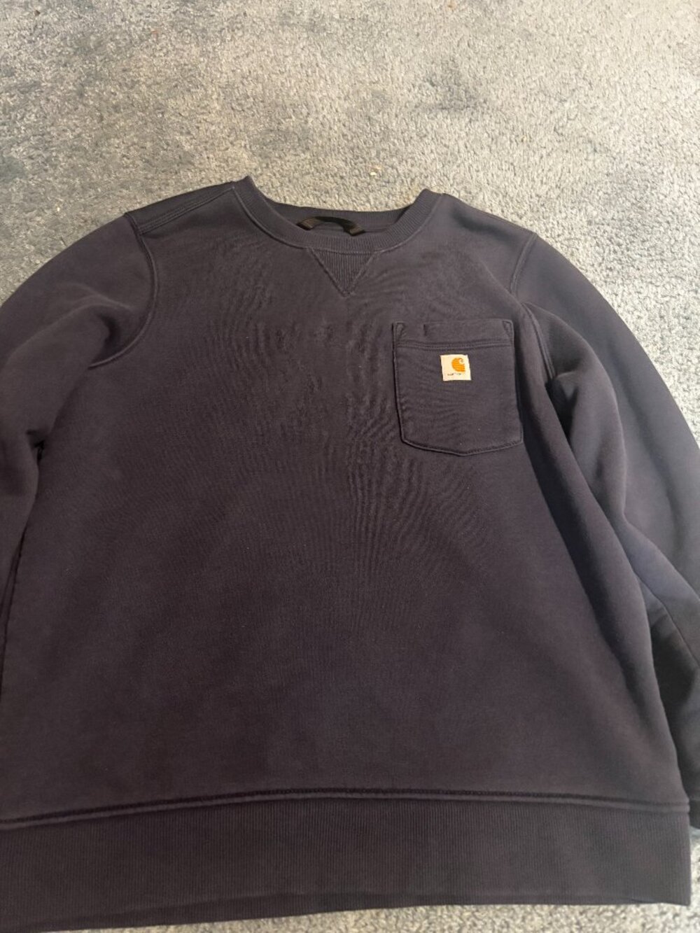 Carhartt Men's Large Navy Crewneck Sweatshirt Pocket Logo Workwear Pullover